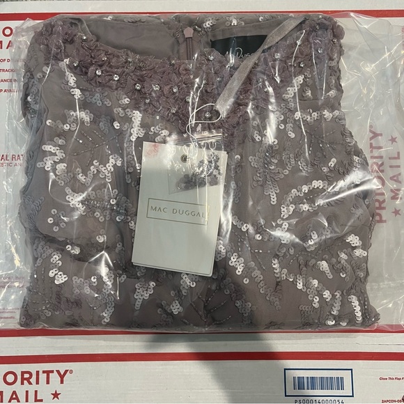 Mac Duggal Embellished High Neck Puff Sleeve Fitted Dress Mauve 93595 - Picture 13 of 13